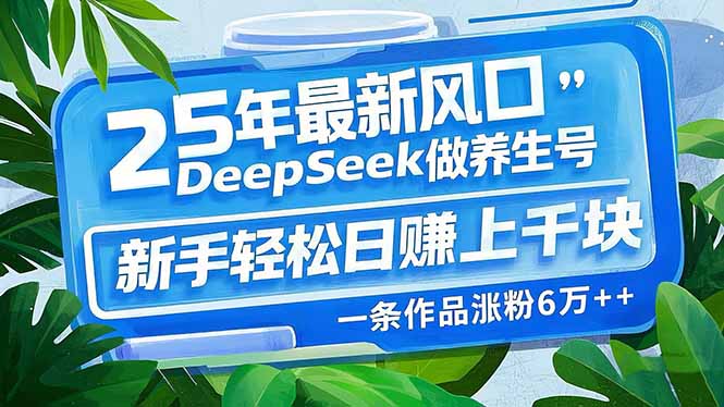 （14341期）25年最新风口，用DeepSeek做养生号，新手轻松日赚上千块，一条作品涨粉…-初八网创