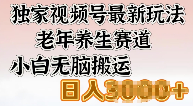 独家视频号最新玩法，老年养生赛道，小白无脑搬运，日入多张-初八网创