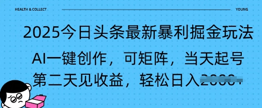 2025今日头条最新暴利掘金玩法，AI一键创作，可矩阵，当天起号，第二天见收益轻松日入多张-初八网创