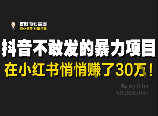 抖音不敢发的暴利项目，在小红书悄悄挣了30W-初八网创